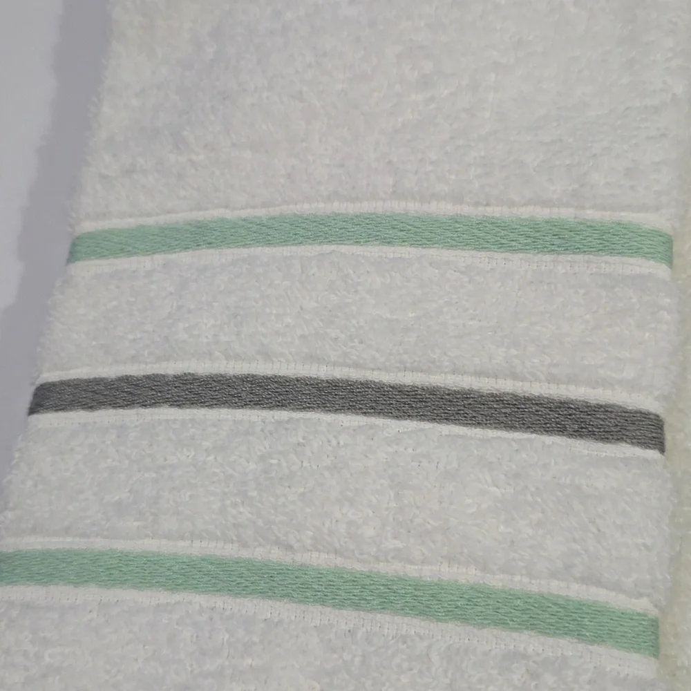 Elegant White and Green Striped Kitchen Towels